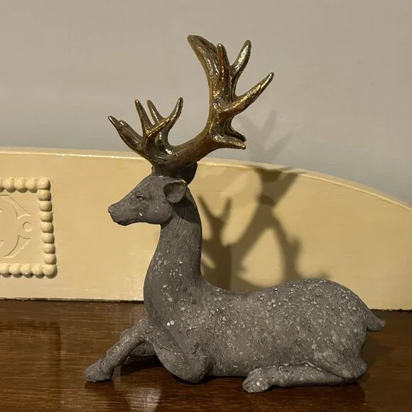 Gray and Gold Reindeer, sitting  Set of 2 - Picture 2 of 6